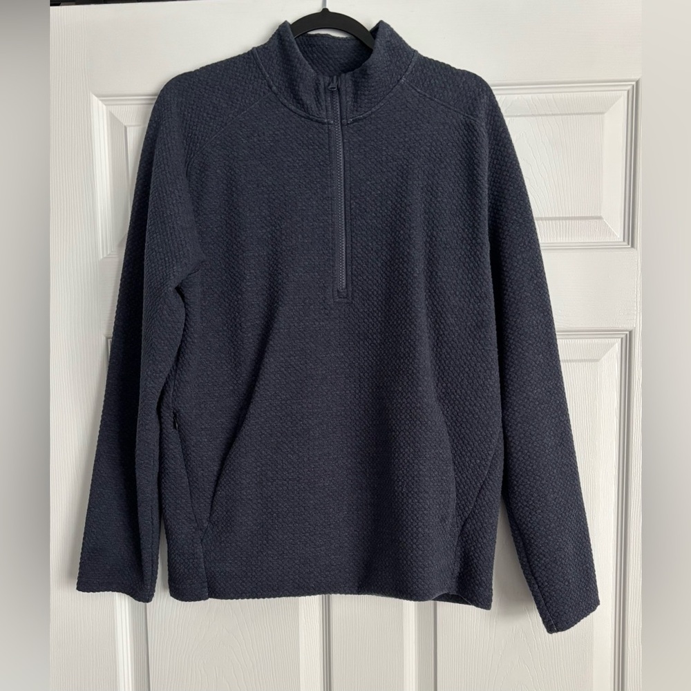 Blue Textured Fleece Men’s Mock Neck Quarter-Zip Pullover, Size M